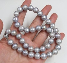 Stunning 11-12mm South Sea Near Round Silver Grey Pearl Necklace 18" 14k Gold P