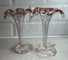 Pair Of Vintage 20th Century Pink Decorative Lily Single Stem Glass Vases