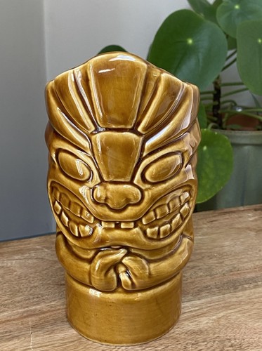 Tiki treacle glazed vase - glazed,