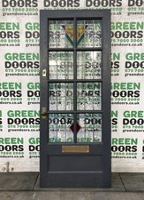 ART DECO STAINED GLASS FRONT DOOR LEADED WOODEN 1930S TIMBER WOOD EXTERIOR USED