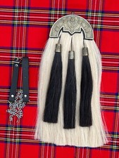 White Horse Hair Thistle Sporran Three Black Tassels Bagpiper Kilt Sporran