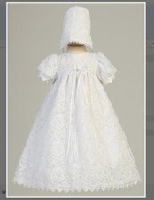 White christening gown/dress with bonnet Size 3 - 6 months  lace overlay