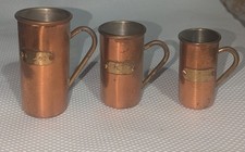 VINTAGE SET OF 3 Tin lined COPPER & BRASS MEASURING CUPS 4 fl oz 6 fl oz 8 fl oz