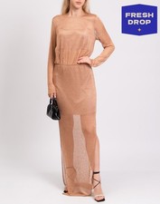 RRP€401 FELEPPA Mesh Maxi Dress IT46 US10 UK14 XL Beige Lined Made in Italy