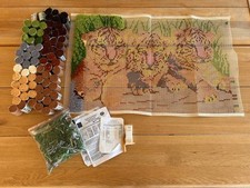 Readicut Latch Hook Rug Kit - Tiger cubs - 27x40 inches Pure New Wool Very rare 