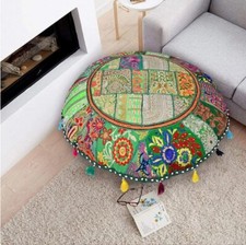 Indian Handmade Floor Round Home Decor Pillow Vintage Patchwork Cushion Cover