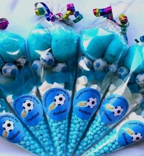 Personalised BLUE FOOTBALL Pre-Filled Sweet cone Party Bags Birthday Favours