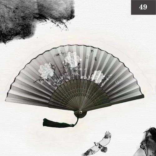 Silk bamboo folding hand - bamboo, fan