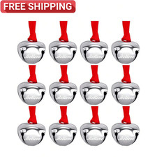 12 pcs Silver Iron Alloy “Believe” Sleigh Bells – Christmas Tree Ornaments Bulk