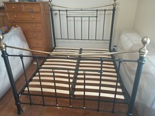 Brunt metal King-size Bed,Black with brass Finnials,  with sprung base,