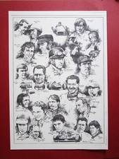 ALAN FEARNLEY  A4  PRINT ON CARD....ALL THE  F 1  WORLD CHAMPIONSS   1950 - 1988