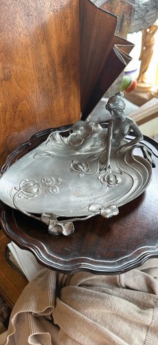 Art nouveau style pewter - art, lady