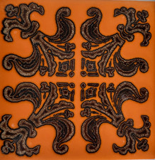 COOL RETRO MID CENTURY PILKINGTON CERAMIC TILE 6" SQUARE - ORANGE GROUND