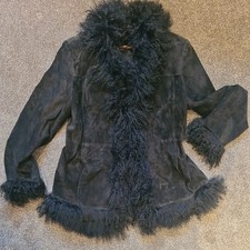 Y2K-Black Real Suede- Mongolian Fur Afghan -  Penny Lane style  Size 16