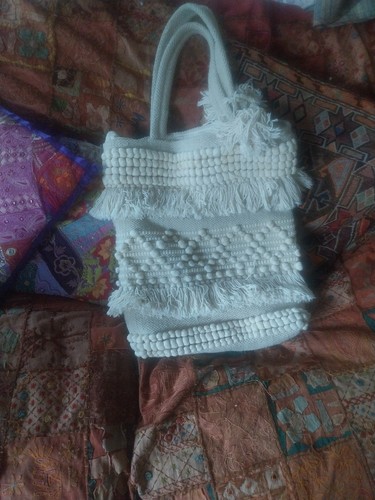 Summer beach bag tassled cream - summer,