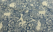 English Wildlife Reverse Toile  Stone Blue Cotton Curtain Blind Fabric