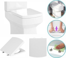 Luxury Square Soft Close Toilet Seat White WC Quick Release Top Fixing Hinges
