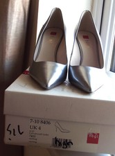 HOGL AUSTRIA SILVER COLOUR HEEL 10cm LEATHER SHOES UK- 4; NEW ORIGINAL BOX
