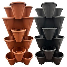 Strawberry Planters Tri-Pot Stacking Pots For Herb Flower Bedding & Plants