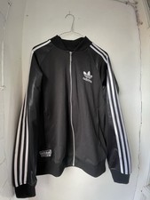 adidas Chile 62 Wet Look Tracksuit Top Medium Black White In Bomber Style Zip