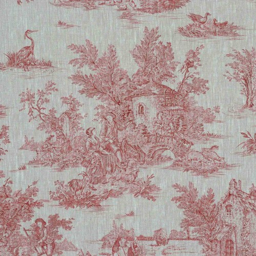 Linen toile jouy red fabric - toile,