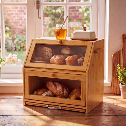 Compartment bamboo bread bin - 2,