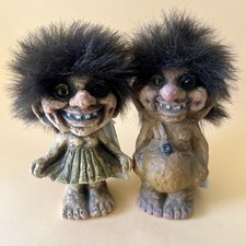 2 Vintage Norwegian Boy Girl Nyform Trolls 15cm Norway - 115 and 118