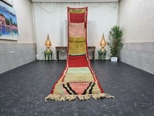 Moroccan Boujaad Handmade Rug 2'7"x14'6" Berber Abstract Red Pink Wool Rug