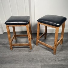 Vtg Wooden Stools Bar Mid Century Pub Kitchen Industrial Machinist School Lab 2x