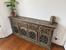 Rustic Indian Vintage Hand Painted Wooden Sideboard Cupboard Cabinet