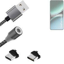 Magnetic charging cable for OnePlus Nord 4 with USB type C and Micro-USB connect