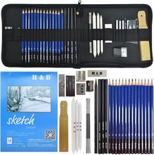 Lunaoo Drawing Pencil Kit - Artist Material with Sketching Graphite & Charcoal 