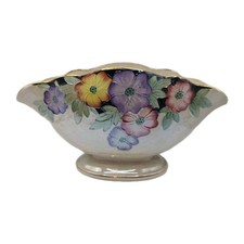 Lustre Ware Maling Oval Vase Spring Colours Flexural Design Gold Coloured Trim