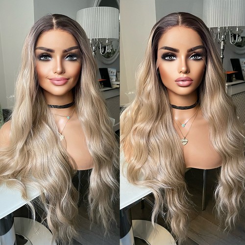 Long wavy lace front wig - t,