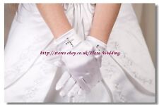 WHITE Satin Short Glove with Diamante Cross For FIRST COMMUNION GIRL DRESS/VEIL