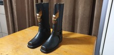 New Vintage Harley Davidson Motorcycle Boots with Harness and Double Embroidery