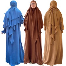 2PCS Overhead Khimar Abaya Maxi Dress Burka Niqab Islamic Sets Prayer Kaftan New