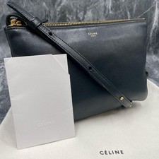 CELINE Trio Small Shoulder Bag Black Leather Authentic