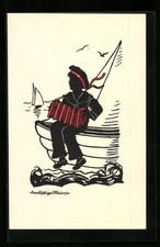 Postcard Sailor Playing On The Bandoneon, Silhouette 