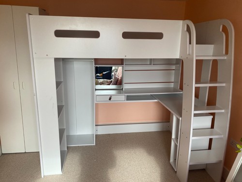 White single loft - bed, high