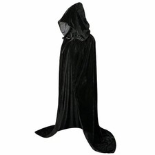 Adult Black Velvet Hooded Cloak Cape – Long Halloween Vampire Costume Fancy Robe