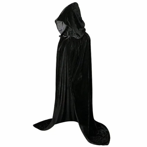 Black velvet hooded cloak cape - velvet,