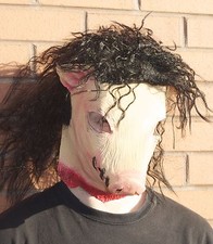 Severed Pig Head Mask with hair Full Head Latex Halloween Horror Fancy Dress