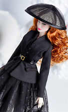 Miniature Doll Dress  fit Fashion Royalty Black Blazer Belt Mesh Skirt Clothes