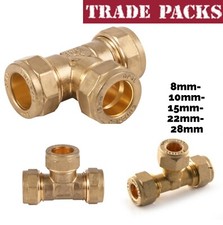 8MM 10MM 15MM 22MM 28M COMPRESSION EQUAL TEE FITTINGS PLUMBING COPPER PIPE UK