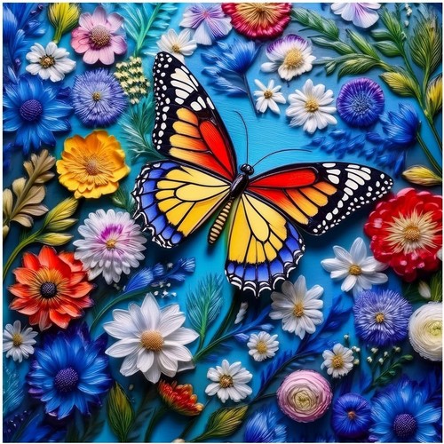 Tile mural butterfly flowers - tile,