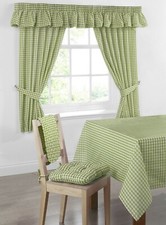 Gingham Check Curtains Kitchen Pure Cotton Readymade Pair Oven Glove Seat Pads