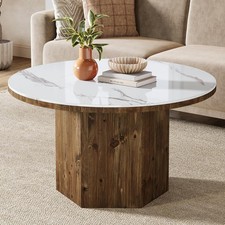 Round Coffee Table with Sintered Stone Top, 31.5-Inch White Circle Center Table