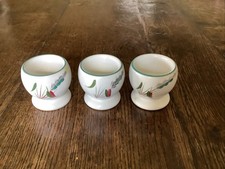 DENBY  VINTAGE  GREENWHEAT SET OF  3 FOOTED EGG CUPS