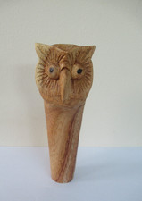   WOODEN CARVED  OWL  HEAD